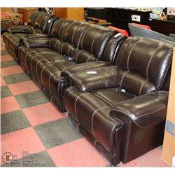 3 PC ELECTRIC RECLINING BROWN LEATHERETTE SOFA,