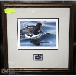 DUCKS UNLIMITED 2011 FRAMED STAMP PRINT 18"X18"
