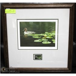 DUCKS UNLIMITED 2016 FRAMED STAMP PRINT 18"X18"