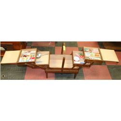 ESTATE FOLD OPEN SEWING BOX AND CONTENTS
