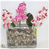 Image 1 : SILK ORCHID ARRANGEMENT IN RIVER ROCK. 15" X 10"