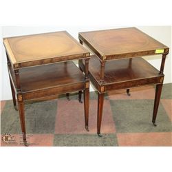 SET OF 2 ANTIQUE SIDE TABLES ON CASTORS WITH