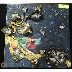 3D, COLORFUL FROG AND FLORAL MIXED MEDIA