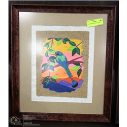 FRAMED BIRD PICTURE 19X16".