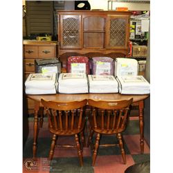 MAPLE TABLE WITH 2 LEAVES, 4 CHAIRS AND BUFFET &
