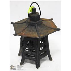 CAST IRON PAGODA CANDLE HOLDER, 11" TALL