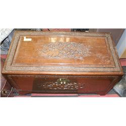 CARVED BIRDS WOOD CHEST 17X36X19