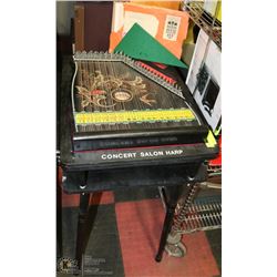 ANTIQUE ZITHER DULCIMER WITH STAND AND CASE.