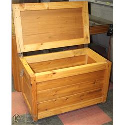WOOD TOY BOX ON WHEELS 34"X19.5"X23"H