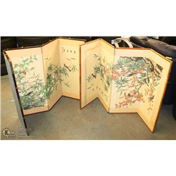2 WOOD SCREENS 35" HIGH EACH, BIRD & FLOWER DESIGN