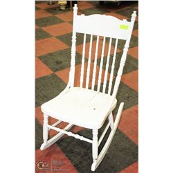 VINTAGE WOOD ROCKING CHAIR WITH WHITE PAINT FINISH