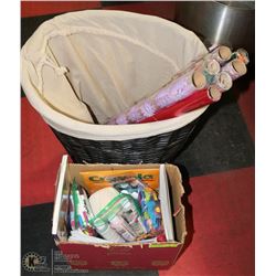 BOX OF CRAFT SUPPLIES & 2 JERRY YARNELL PAINTING