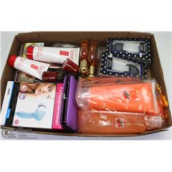 FLAT OF BEAUTY PRODUCTS INCLUDES PERFUME, NAIL