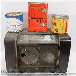 ESTATE BOX WITH RADIO TINS