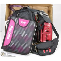 BOX OF BINDERS AND PURSES