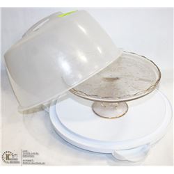 VINTAGE CAKE STAND WITH TUPPERWARE CAKE