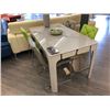 Image 1 : GREY GLASS TOP DINING ROOM TABLE WITH 4 LEATHER CHAIRS IN 2 TONES.