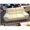 Image 2 : WHITE LEATHER SOFA AND LOVESEAT SET WITH 2 DARK GREEN LEATHER THROW CUSHIONS
