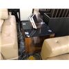Image 2 : SMOKED GLASS TOP WITH TEAK FRAME COFFEE TABLE WITH MATCHING END TABLE