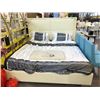 Image 1 : WHITE LEATHER KING SIZE BED WITH MATTRESS, INCLUDES COMFORTER AND ACCENT PILLOWS