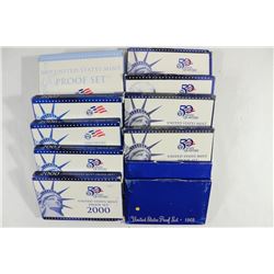 LOT OF 11 US PROOF SET (WITH BOXES) SEE DESCRIP.