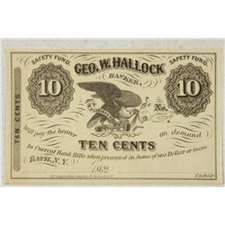 1862 GEO. W. HALLOCK BANKER 10 CENT OBSOLETE BANK