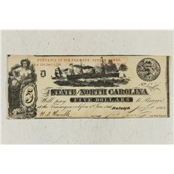 1863 STATE OF NORTH CAROLINA $5 OBSOLETE BANK NOTE