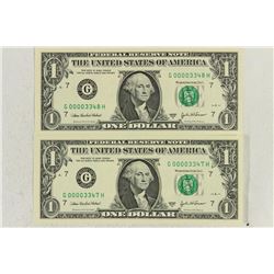 2-2003-A $1 FRN'S LOW CONSECUTIVE SERIAL 'S UNC