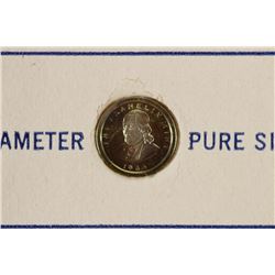 WORLDS SMALLEST SPECIMEN COIN PURE SILVER BY