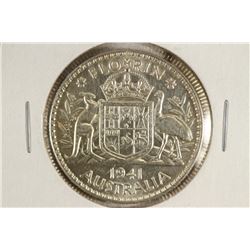 1941 AUSTRALIA SILVER FLORIN .3363 OZ. ASW