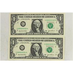 2-2003-A $1 FRN'S LOW CONSECUTIVE SERIAL 'S UNC