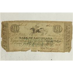 1856 BANK OF LOUISIANA $20 OBSOLETE BANK NOTE