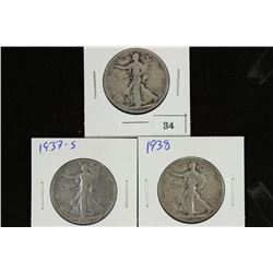 1936-S,37-S & 38 WALKING LIBERTY HALF DOLLARS