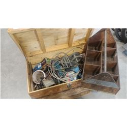 WOODEN TOOL TRUNK WITH CONTENTS