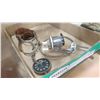 Image 1 : TRAY OF SPURS KEYS CLOCK AND FISHING REEL