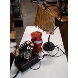TABLE LAMP CANDLE AND REPRO PHONE