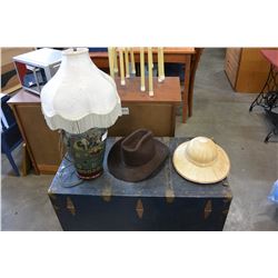 VITNAGE BRASS LAMP AND 2 HATS