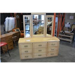 SHERMAG 9 DRAWER MAPLE DRESSER WITH MIRROR AND NIGHTSTAND