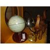 Image 1 : TWO WOOD ELEPHANTS SMALL GLOBE AND HORN AND BELL