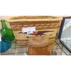 CEDAR BASKET AND BIRCH BARK POUCH