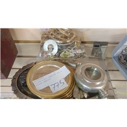 SILVER PLATE ITEMS AND BAG OF ESTATE JEWELLRY