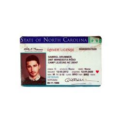 Man Down Gabriel Drummer (Shia LaBeouf)NC Driver's License Movie Props