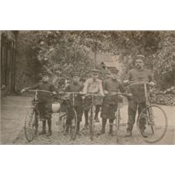 Bicycles, A mounted vintage silver print of a Father with his sons posing their bicycles. Circa...