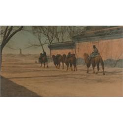Mission Photo Bureau Shanghai China, CAMELS PEKING, a hand-coloured silver print photograph of...