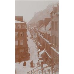 RUE PETIT-CHAMPLAIN QUEBEC, collodion printed out paper circa 1900. Titled in negative. Mounted o...