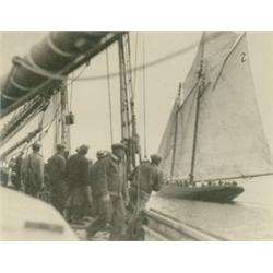 Macaskill, Wallace R., (1890-1956), TOILERS OF THE DEEP, a silver print of men on a schooner wa...