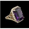 Image 2 : 14KT Yellow Gold 14.20 ctw Amethyst and Diamond Ring