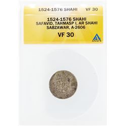 1524-1576 Shahi Safavid Tahmasp I AR Shahi Sabzawar A-2606 Coin ANACS VF30