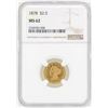 Image 1 : 1878 NGC MS62 1878 $2 1-2 Liberty Gold Coin