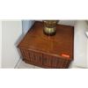 Image 2 : Pair: Hardwood End Tables with Interior Shelves, Carved-Door, 30" X 30"
